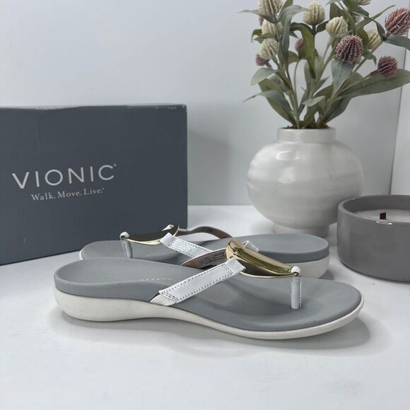 Vionic Raysa Leather Slip On Sandals White/Grey H9679L1100 Women's US 5 M - Picture 7 of 10